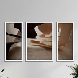 SAF Beige & Brown 3 Pieces Asthetic Painted UV Coating Wall Art-34