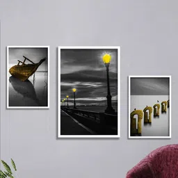 SAF White & Grey 3 Pieces Framed Nature Wall Art-image-81