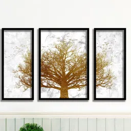 SAF Gold & White 3 Pieces Tree Painted Framed Wall Art-image-21