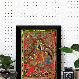 SAF Red & Yellow Madhubani Art Printed UV Coating Wall Art-image-54