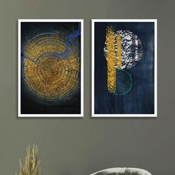 SAF Beige & Blue 2 Pieces Abstract Printed Framed Wall Art-35