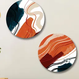 SAF White & Orange Colored 2-Pieces Abstract Printed Round Wall Art-15
