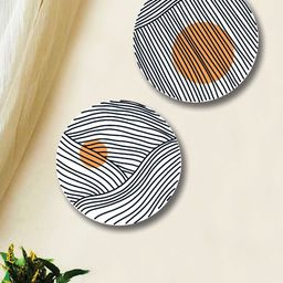 SAF Black & White 2 Pieces Abstract Leaves Round Shape Framed Painting Wall Art-30