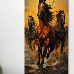 SAF Brown & Yellow Canvas Horse Painting Wall Art-51