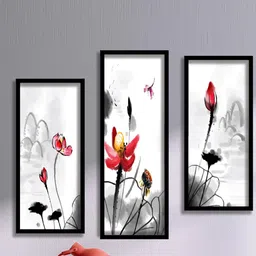 SAF White & Grey 3 Pieces Flower Painting Wall Art-7
