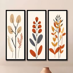 WENS Off White & Orange 3 Pieces Synthetic Wooden Floral and Botanical Paintings Wall Art-image-31