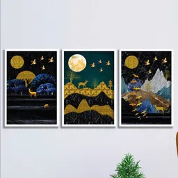 SAF 3-Pcs Blue & Yellow Nature Art Painting Framed Wall Art-15