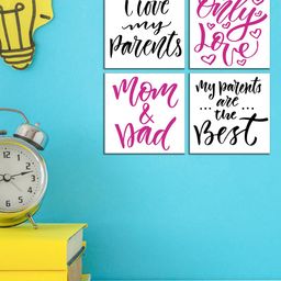WENS 4 Pieces White and Pink Love U Parents Printed Wall Art-13