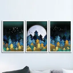 SAF 3-Pcs Black & Green Nature Art Painting Framed Wall Art-14