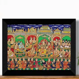 SAF Yellow & Black Kalamkari Painting Framed Wall Art-picture-6