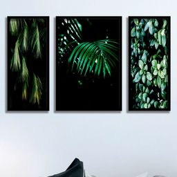 SAF Green & Black 3-Pieces Tropical Leaves Printed Framed UV Coating Wall Art-image-33