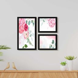 999Store Pink & White 3 Pieces Rose & Leaves Modern Art Painting Wall Art-25