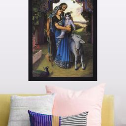Gallery99 Blue & Grey Yashomati Maiya With Kanha Texture Paper Framed Wall Art-image-78