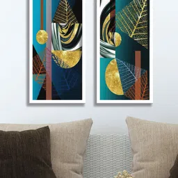 SAF Blue & Beige 2 Pieces Modern Art Printed Wall Art-image-56