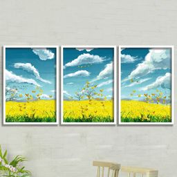SAF 3-Pcs Blue & Yellow Modern Art Wall Painting-13