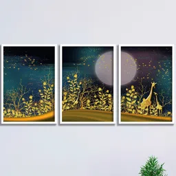 SAF Blue & Yellow 3 Pieces Nature Art Printed Framed Wall Art-image-92