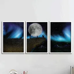 SAF Blue & Green 3 Pieces Nature Painted Framed Wall Art-image-85