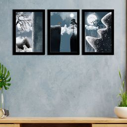 WENS Black & Blue 3 Pieces Synthetic Wooden Paintings Wall Art-image-66