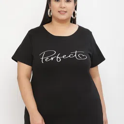 UnaOne Plus Size Typography Printed Pure Cotton Slim Fit  T-shirt-24