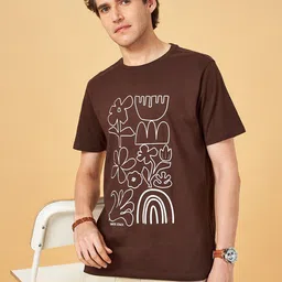 Urban Ranger by pantaloons Slim Fit Printed Short Sleeves Round Neck Cotton T-shirt-image-65