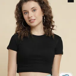 UnaOne Pack Of 2 Ribbed Slim Fit Pure Cotton Crop T-shirt-image-8