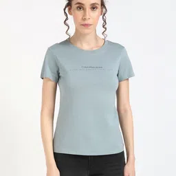 Calvin Klein Jeans Women Typography Printed Round Neck Cotton T-shirt-image-54
