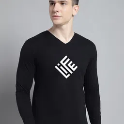 FBAR Typography Printed V-Neck Full Sleeve Cotton Slim Fit T-shirt-image-42