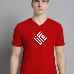 FBAR Typography Printed V-Neck Cotton Slim Fit T-shirt-image-78