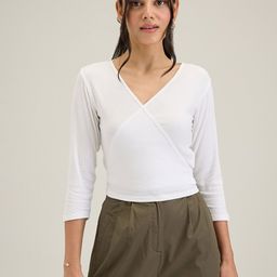 20Dresses White Striped V-Neck Slim Fit Knitted Wrap Top-image-6