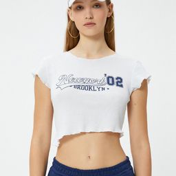 Koton Typography Printed Round Neck Short Cap Sleeves Crop Slim Fit T-shirt-image-94