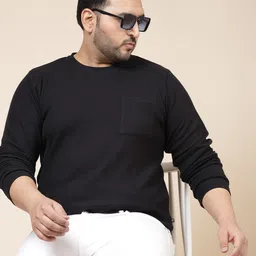 Rigo Men Plus Size Solid Knit Round Neck Pocket Cotton Slim Fit T-shirt-image-90
