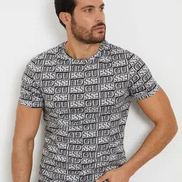 GUESS Men Typography Printed Pure Cotton Slim Fit T-shirt-image-7
