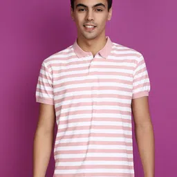 V-Mart Striped Polo Collar Short Sleeves Slim Fit cotton T-shirt-picture-29