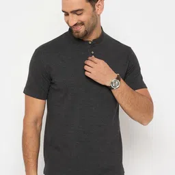 Duke Men Solid Mandarin Collar Cotton Slim Fit T-shirt-image-21