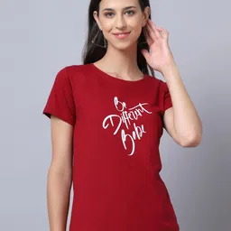 UnaOne Women Maroon Printed Slim Fit Plus Size T-shirt-image-97