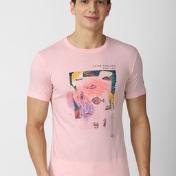 Peter England Casuals Men Pink Printed Slim Fit T-shirt-image-66