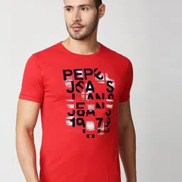 Pepe Jeans Men Red Typography Printed Slim Fit T-shirt-picture-4