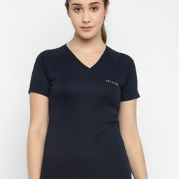OFF LIMITS Women Navy Blue V-Neck Slim Fit T-shirt-image-27