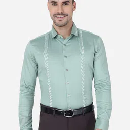 JB STUDIO Embroidered Spread Collar Pure Cotton Slim Fit Formal Shirt-image-32