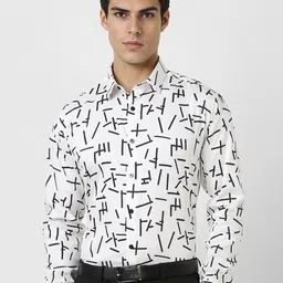 V Dot Men Spread Collar Geometric Printed Cotton Slim Fit Formal Shirt-image-58