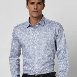 V Dot Men Spread Collar Geometric Printed Cotton Slim Fit Party Shirt-image-46