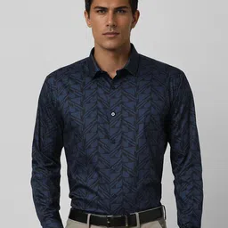 V Dot Men Spread Collar Geometric Printed Cotton Slim Fit Formal Shirt-image-50