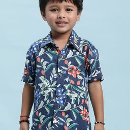 Stuffie Land Boys Blue Smart Floral Opaque Printed Party Shirt-image-97