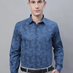 Cantabil Comfort Ethnic Printed Spread Collar Cotton Formal Shirt-image-63