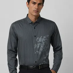 V Dot Men Button-Down Collar Vertical Striped Cotton Slim Fit Formal Shirt-image-80