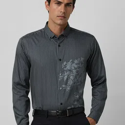 V Dot Men Button-Down Collar Vertical Striped Cotton Slim Fit Formal Shirt-image-21