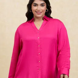 20Dresses Pink Plus Size Spread Collar Satin Casual Shirt-image-89
