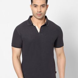 HJ HASASI Men Navy Blue & licorice Polo Collar Slim Fit T-shirt-image-98