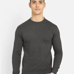 DYCA Men Charcoal Grey Solid Round Neck Fleece Sweatshirt-picture-27