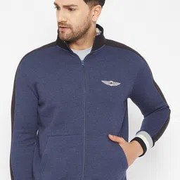 HARBOR N BAY Men Blue Solid Front Open High Neck Sweatshirt-4